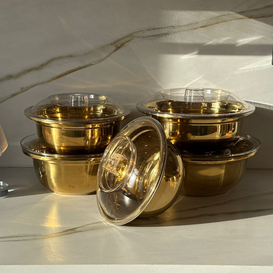 Elegant Gold Stainless Steel Bowl Set with Lids
