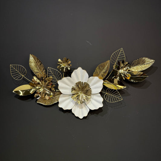 Golden & White Floral Metal Wall Decoration
