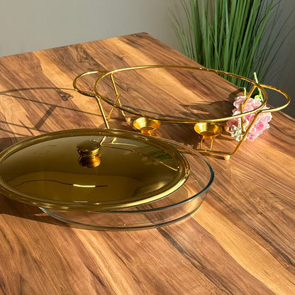 مجموعة أطباق تقديم الطعام الزجاجية الذهبية الفاخرة - تصاميم بيضاوية ودائرية