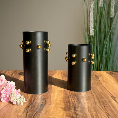 Luxury Matte Black Vases With Golden Accents