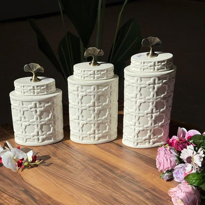 Luxury Ceramic Jars With Leaf-Topped Lids