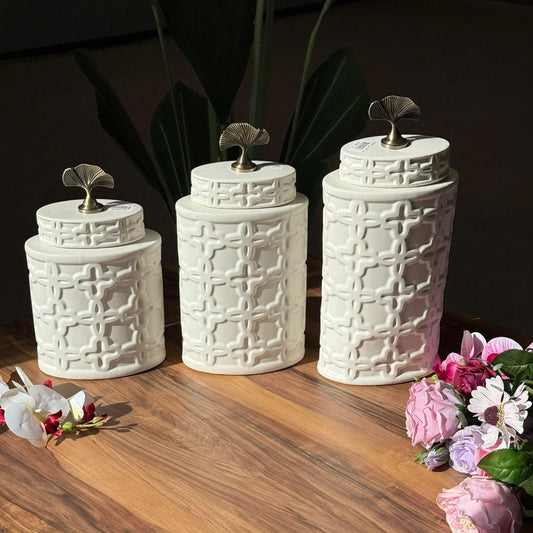 Luxury Ceramic Jars With Leaf-Topped Lids