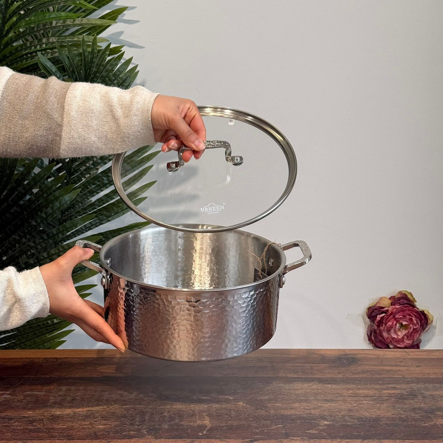 Luxury Hammered Stainless Steel Cookware Set with Frying Pan