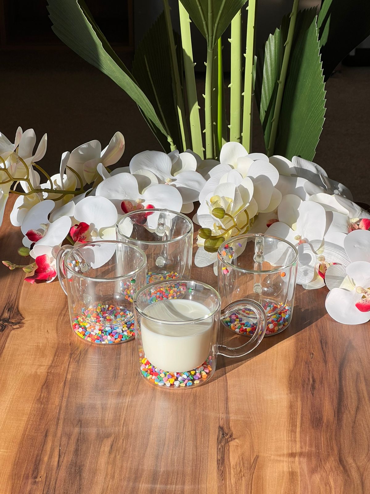 Transparent Double Wall Confetti Glitter Glass Mug