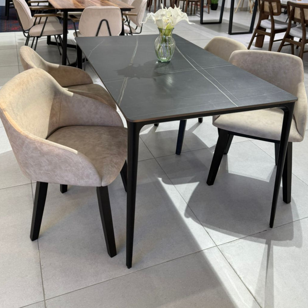 Black Marble Table & Louis ZAN Chairs Dinning Set