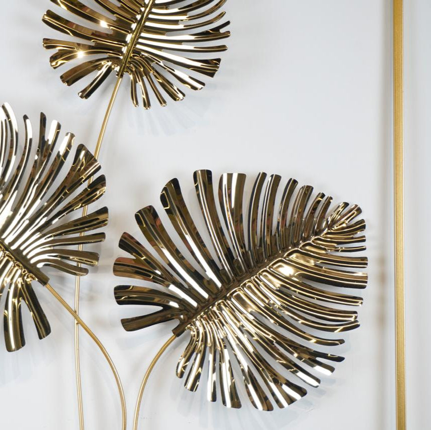 Golden Metal Leaves Wall Decoration