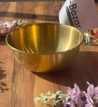 أوعية خلط وتقديم فاخرة متعددة الاستخدامات من الفولاذ المقاوم للصدأ باللون الذهبي - مع علامات قياس