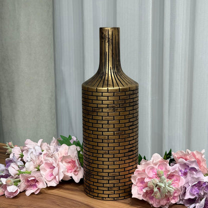 Brick Pattern Bottle Vase - Gold & Black