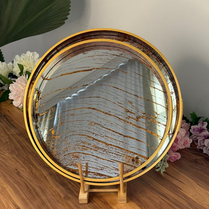Golden Wave Round Mirror Serving & Decorative Tray
