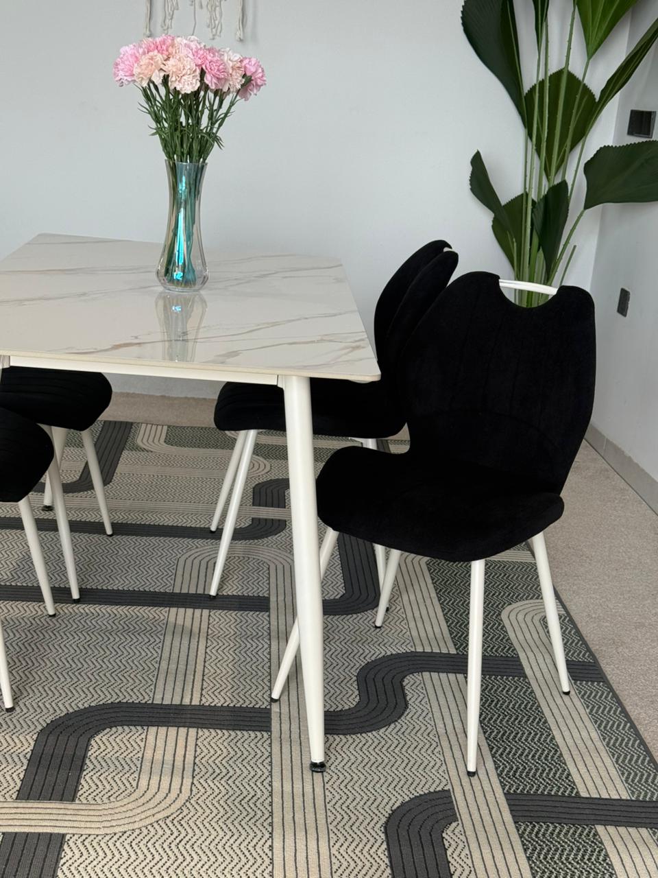 Dany Table and Roza Chairs Dining Set - Black & White