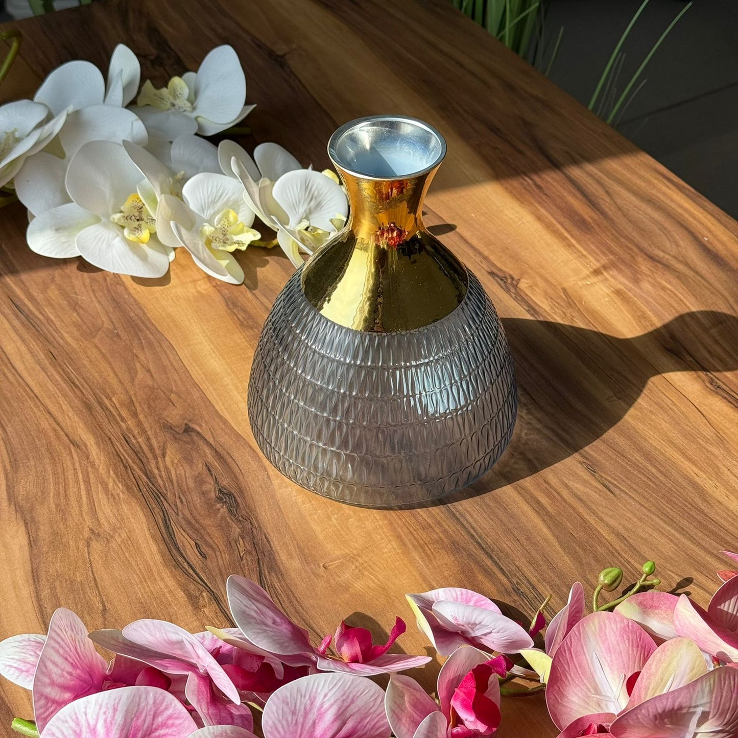 Golden Ember Textured Glass Vase