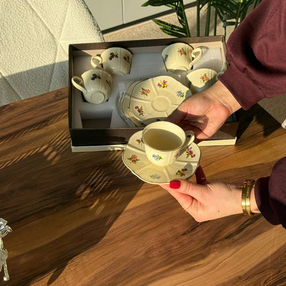 Floral Coffee Cups & Saucers Set