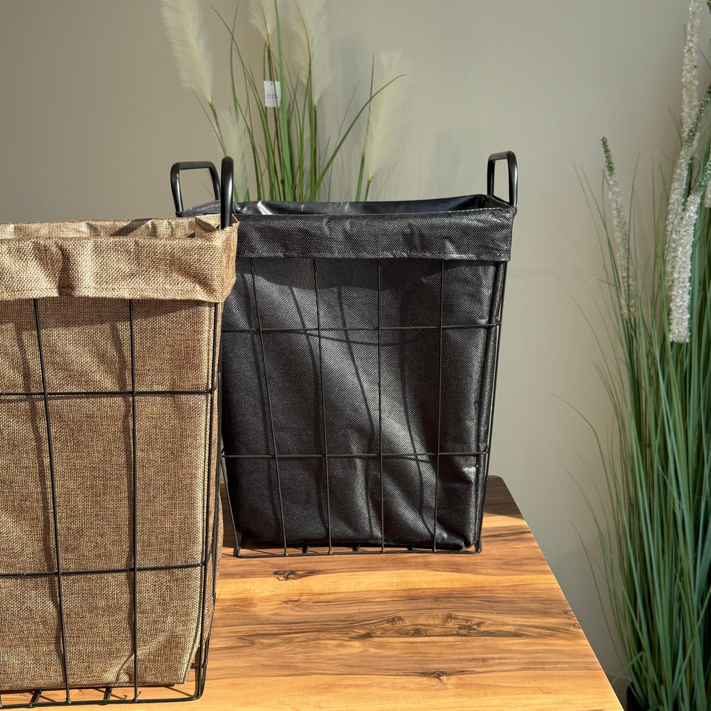 سلة تخزين معدنية متعددة الاستخدامات مع بطانة داخلية من القماش