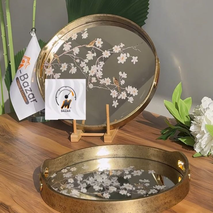 Elegant Floral Mirror Trays