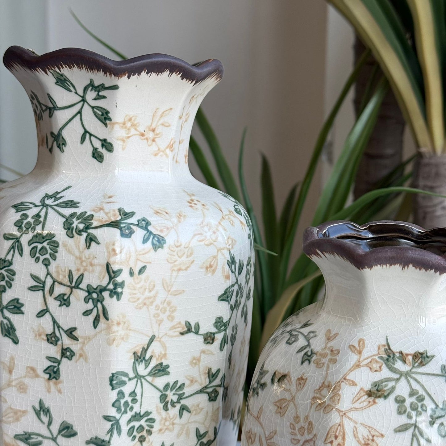 Classic Green Floral Ceramic Vase Collection