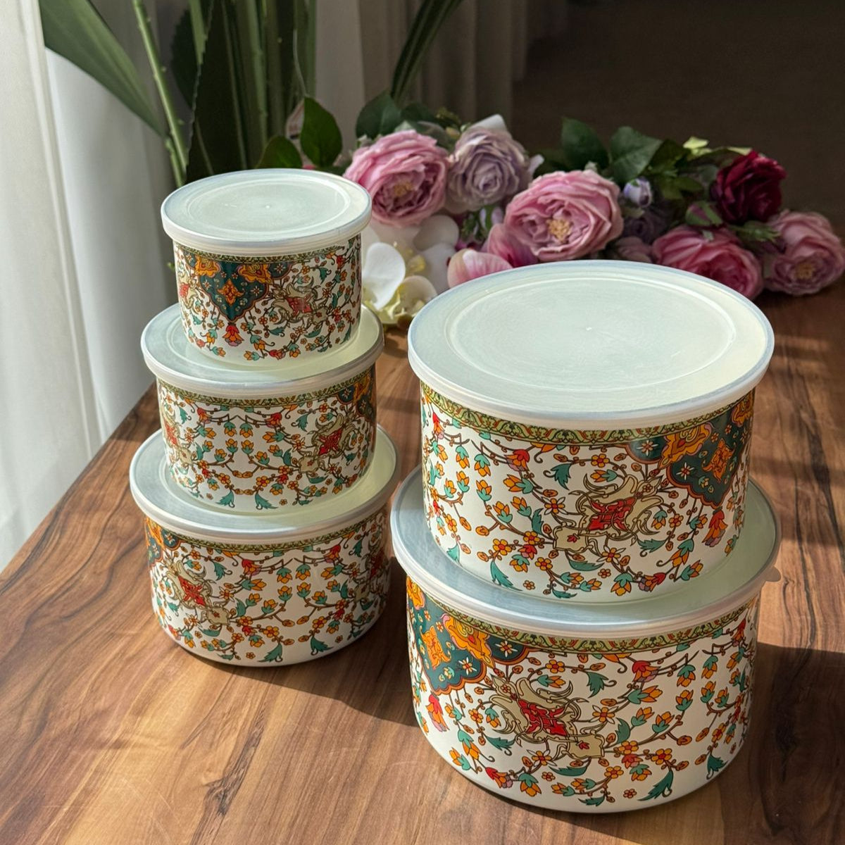 Set Of 5- PCS Ornate Heritage Storage Boxes With Lids