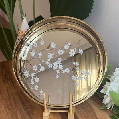 Elegant Floral Mirror Trays