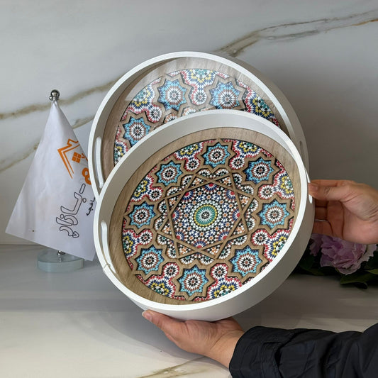 Round Decorative Wooden Serving Tray Set