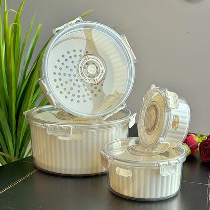 حاوية تخزين طعام دائرية محكمة الغلق مع قرص لعرض التاريخ - مجموعة من 4 قطع