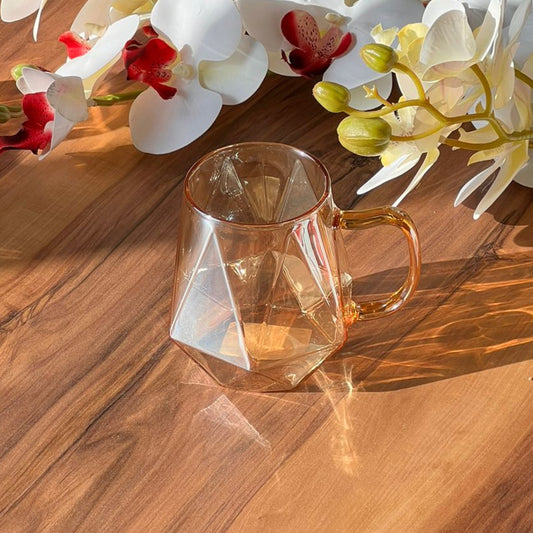 Transparent Bronze Diamond Pattern Glass Mug - Set Of 6