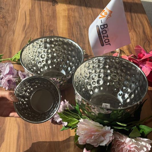 3 Sized - Silver Aura Hammered Bowl