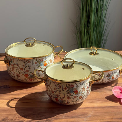Floral Elegance Collection - Vintage Bloom Cookware - Set Of 3