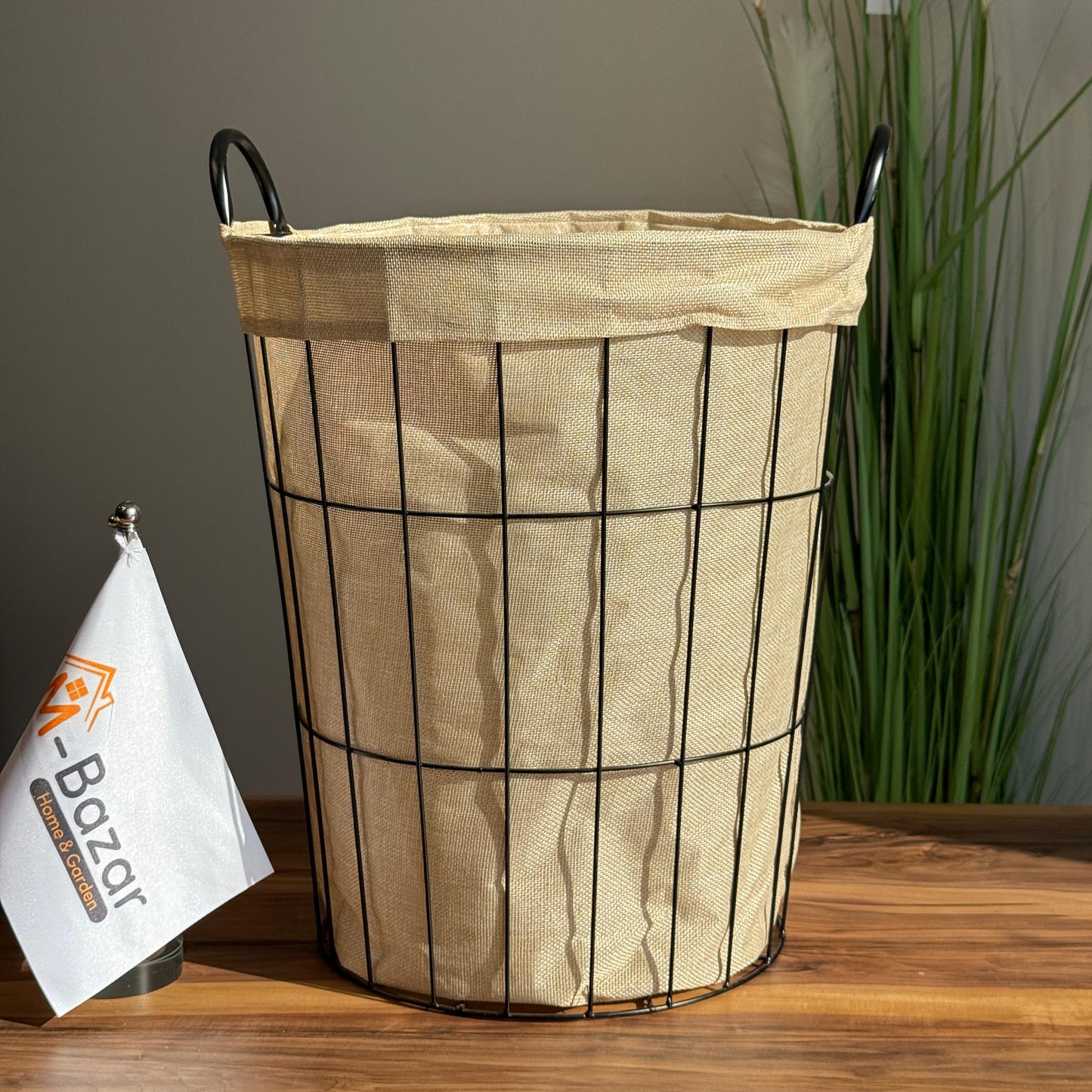 سلة تخزين معدنية متعددة الاستخدامات مع بطانة داخلية من القماش - دائرية