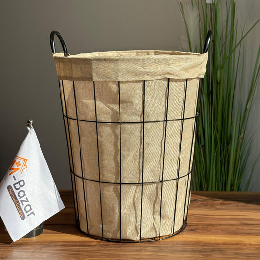 سلة تخزين معدنية متعددة الاستخدامات مع بطانة داخلية من القماش - دائرية