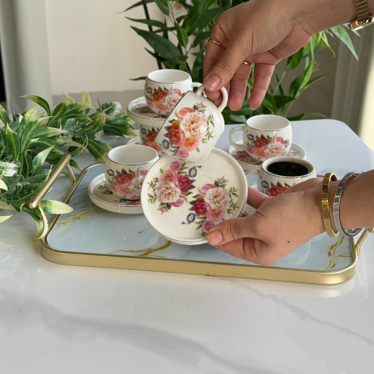 Floral Design Coffee Cup & Saucer Set