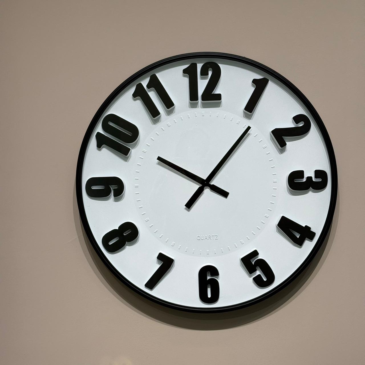 Black & White Round Wall Clock With Large Numbers