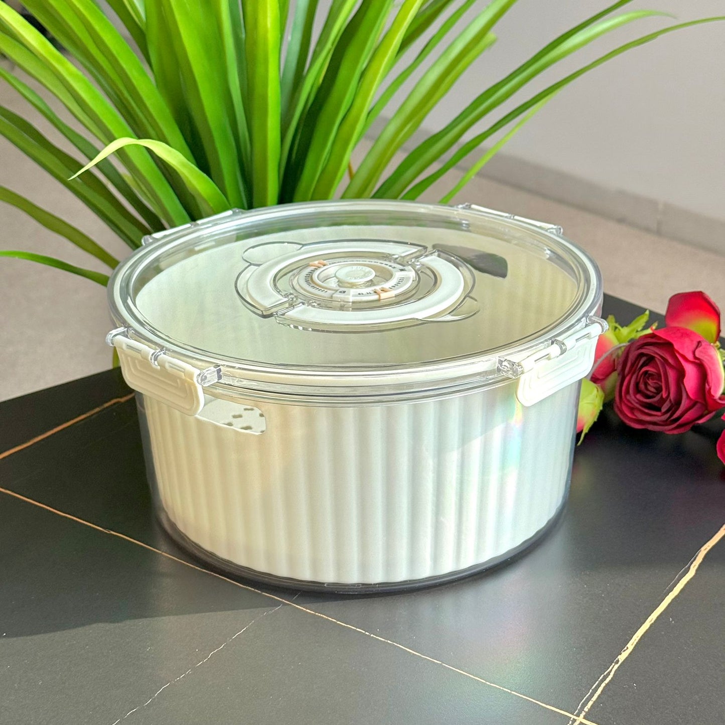 حاوية تخزين طعام دائرية محكمة الغلق مع قرص لعرض التاريخ - مجموعة من 4 قطع