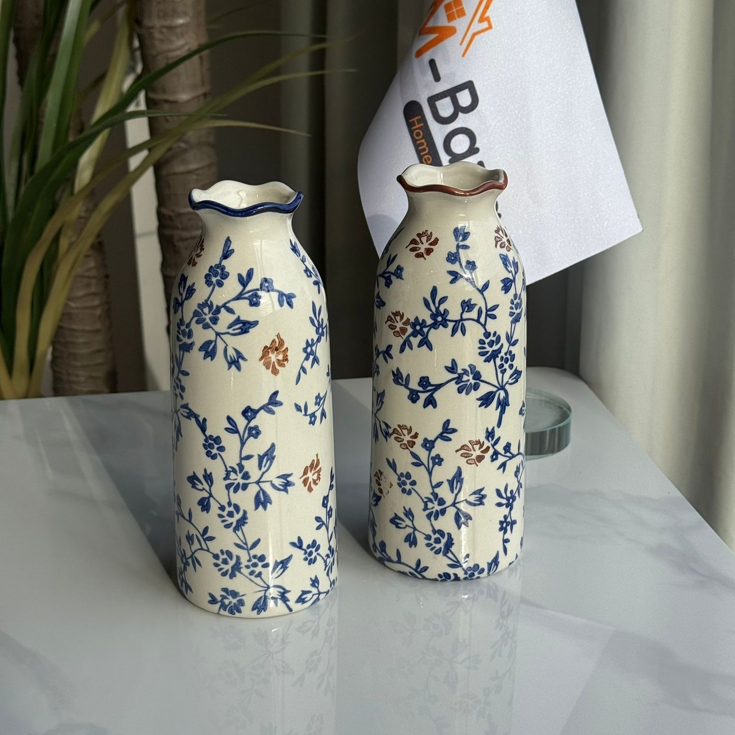 Blue & Brown Floral Ceramic Vase Collection
