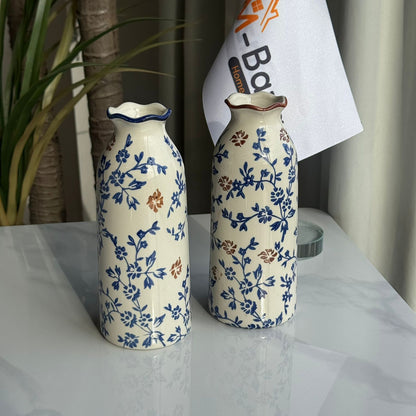 Blue & Brown Floral Ceramic Vase Collection