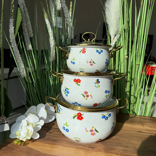 5 Sized - Floral Charm Enamel Cookware
