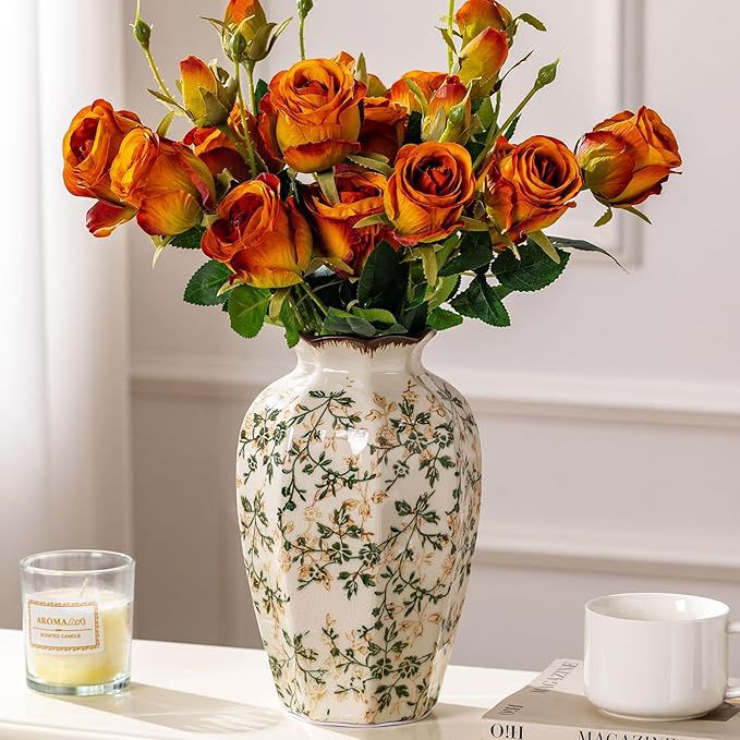 Classic Green Floral Ceramic Vase Collection