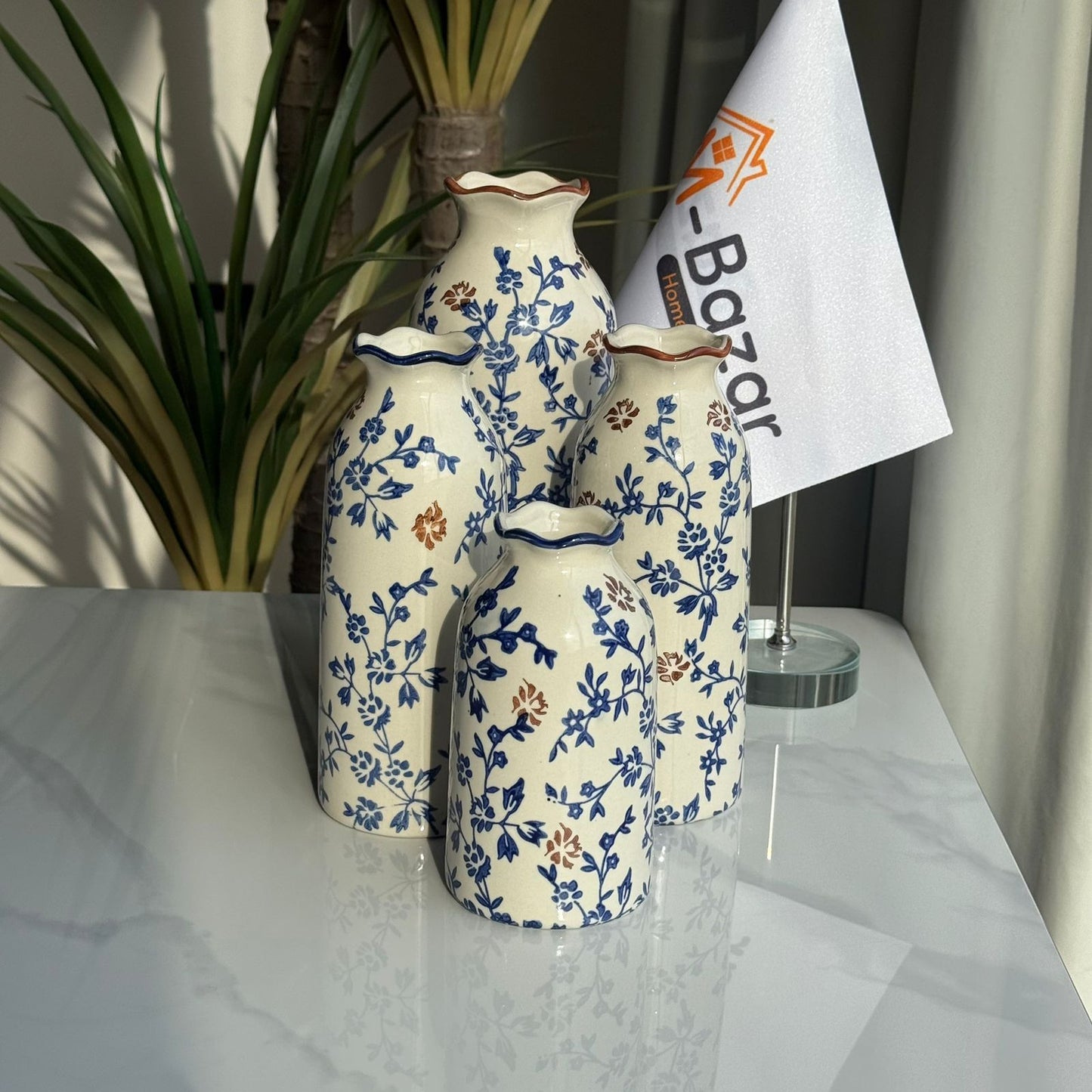 Blue & Brown Floral Ceramic Vase Collection