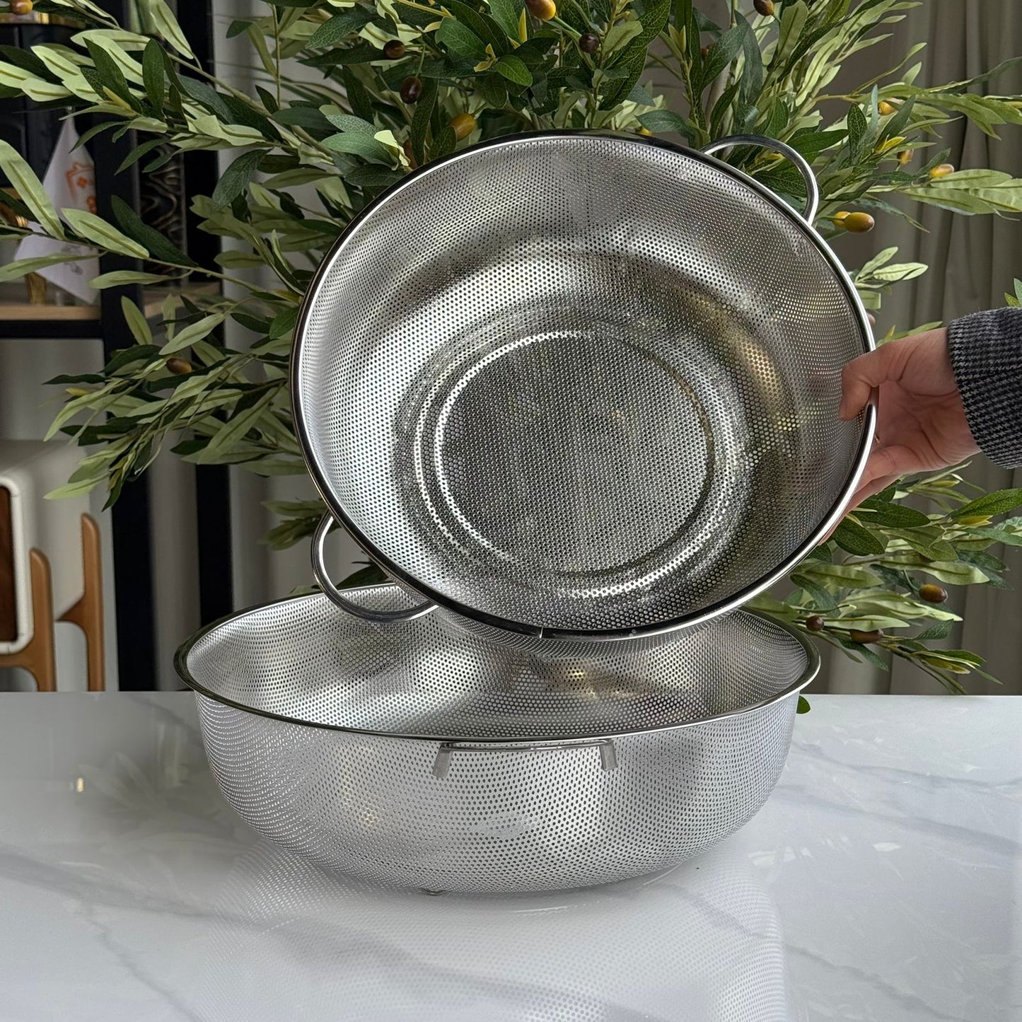 Stainless Steel Deep Colander Strainer with Dual Handles