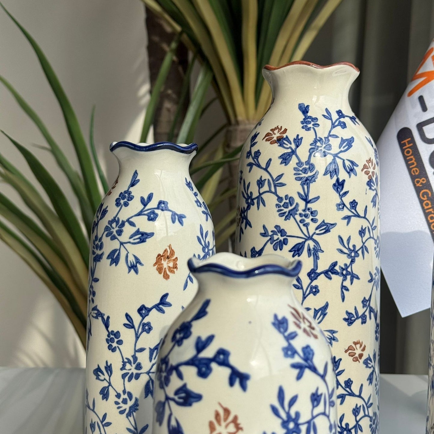 Blue & Brown Floral Ceramic Vase Collection