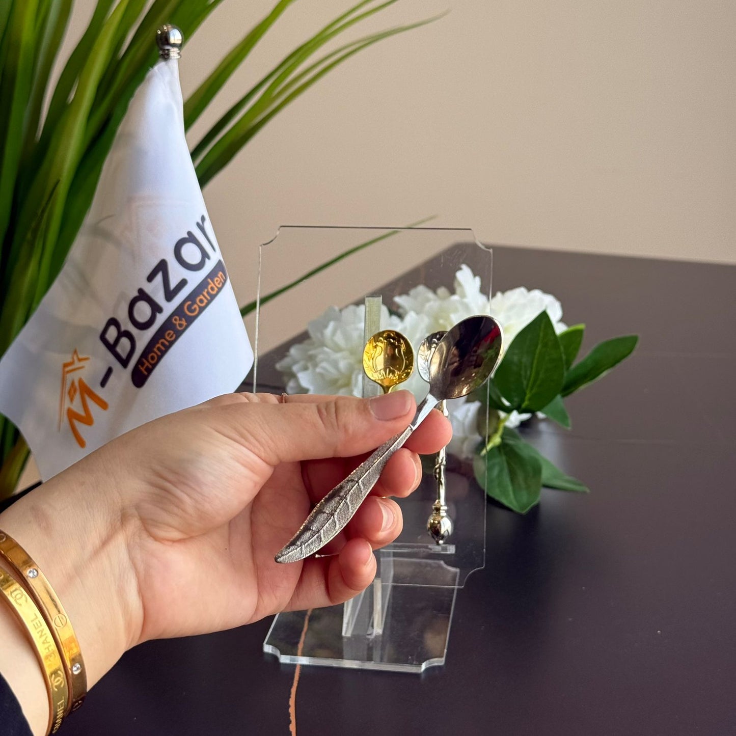 Golden - Silver Leaf Design Stainless Steel Spoons – Set of 6