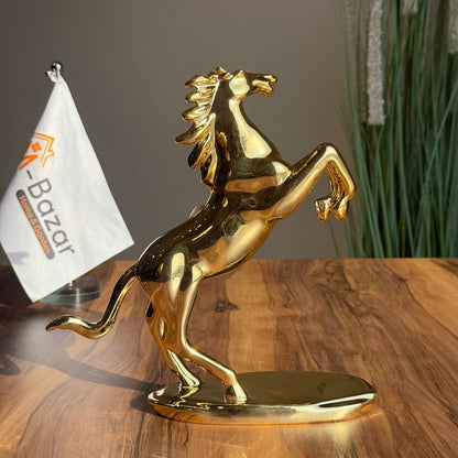 Golden Ceramic Horse Figurine on Pedestal