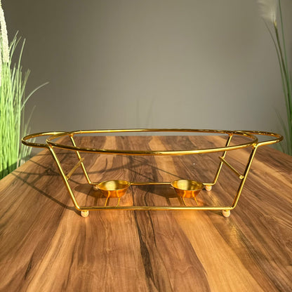 مجموعة أطباق تقديم الطعام الزجاجية الذهبية الفاخرة - تصاميم بيضاوية ودائرية