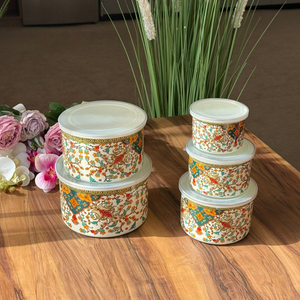 Set Of 5- PCS Ornate Heritage Storage Boxes With Lids