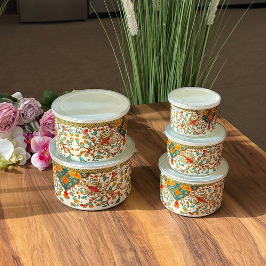 Set Of 5- PCS Ornate Heritage Storage Boxes With Lids