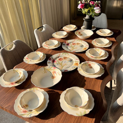 28PCS Porcelain Floral Wavy Dining Tableware Set