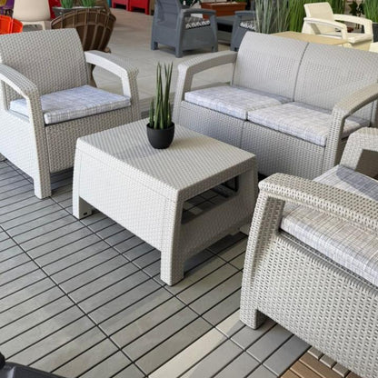 طقم حديقة جلسات خارجية  - رمادي فاتح مع وسادة مزخرفة