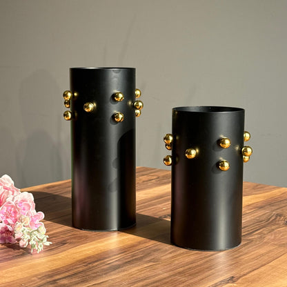 Luxury Matte Black Vases With Golden Accents