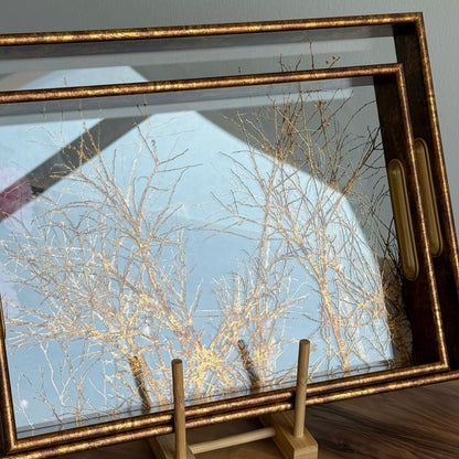 Golden Winter Tree Acrylic Serving Tray