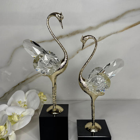 Crystal Winged Swan Figurine - Set Of 2