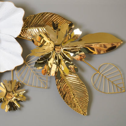 Golden & White Floral Metal Wall Decoration