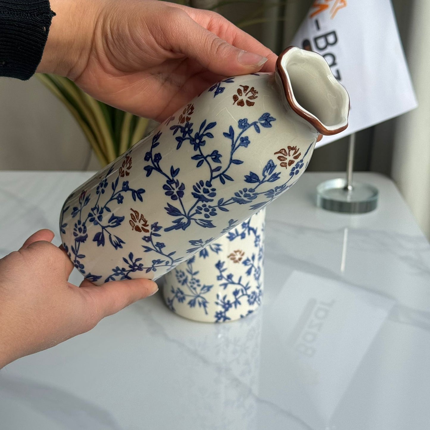 Blue & Brown Floral Ceramic Vase Collection